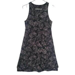 Athleta Shift Dress Women S Black White Leaf Print Sleeveless Stretches Travel